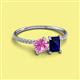 2 - Elyse 6.00 mm Cushion Shape Lab Created Pink Sapphire and 7x5 mm Emerald Shape Lab Created Blue Sapphire 2 Stone Duo Ring 