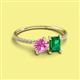 2 - Elyse 6.00 mm Cushion Shape Lab Created Pink Sapphire and 7x5 mm Emerald Shape Lab Created Emerald 2 Stone Duo Ring 