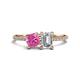 1 - Elyse 6.00 mm Cushion Shape Lab Created Pink Sapphire and 7x5 mm Emerald Shape Forever Brilliant Moissanite 2 Stone Duo Ring 