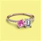 2 - Elyse 6.00 mm Cushion Shape Lab Created Pink Sapphire and 7x5 mm Emerald Shape Forever Brilliant Moissanite 2 Stone Duo Ring 