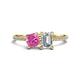 1 - Elyse 6.00 mm Cushion Shape Lab Created Pink Sapphire and 7x5 mm Emerald Shape Forever One Moissanite 2 Stone Duo Ring 