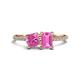 1 - Elyse 6.00 mm Cushion Shape and 7x5 mm Emerald Shape Lab Created Pink Sapphire 2 Stone Duo Ring 