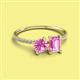 2 - Elyse 6.00 mm Cushion Shape and 7x5 mm Emerald Shape Lab Created Pink Sapphire 2 Stone Duo Ring 