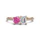 1 - Elyse 6.00 mm Cushion Shape Lab Created Pink Sapphire and 7x5 mm Emerald Shape White Sapphire 2 Stone Duo Ring 