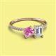 2 - Elyse 6.00 mm Cushion Shape Lab Created Pink Sapphire and 7x5 mm Emerald Shape White Sapphire 2 Stone Duo Ring 