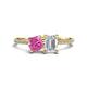 1 - Elyse 6.00 mm Cushion Shape Lab Created Pink Sapphire and 7x5 mm Emerald Shape White Sapphire 2 Stone Duo Ring 