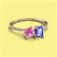 2 - Elyse 6.00 mm Cushion Shape Lab Created Pink Sapphire and 7x5 mm Emerald Shape Tanzanite 2 Stone Duo Ring 