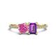 1 - Elyse 6.00 mm Cushion Shape Lab Created Pink Sapphire and 7x5 mm Emerald Shape Amethyst 2 Stone Duo Ring 