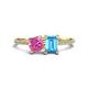1 - Elyse 6.00 mm Cushion Shape Lab Created Pink Sapphire and 7x5 mm Emerald Shape Blue Topaz 2 Stone Duo Ring 
