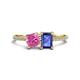 1 - Elyse 6.00 mm Cushion Shape Lab Created Pink Sapphire and 7x5 mm Emerald Shape Iolite 2 Stone Duo Ring 