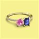 2 - Elyse 6.00 mm Cushion Shape Lab Created Pink Sapphire and 7x5 mm Emerald Shape Iolite 2 Stone Duo Ring 