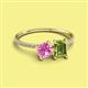 2 - Elyse 6.00 mm Cushion Shape Lab Created Pink Sapphire and 7x5 mm Emerald Shape Peridot 2 Stone Duo Ring 