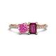 1 - Elyse 6.00 mm Cushion Shape Lab Created Pink Sapphire and 7x5 mm Emerald Shape Rhodolite Garnet 2 Stone Duo Ring 