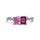 1 - Elyse 6.00 mm Cushion Shape Lab Created Pink Sapphire and 7x5 mm Emerald Shape Rhodolite Garnet 2 Stone Duo Ring 