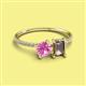 2 - Elyse 6.00 mm Cushion Shape Lab Created Pink Sapphire and 7x5 mm Emerald Shape Smoky Quartz 2 Stone Duo Ring 