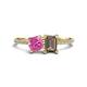 1 - Elyse 6.00 mm Cushion Shape Lab Created Pink Sapphire and 7x5 mm Emerald Shape Smoky Quartz 2 Stone Duo Ring 