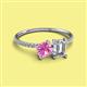 2 - Elyse 6.00 mm Cushion Shape Lab Created Pink Sapphire and IGI Certified 7x5 mm Emerald Shape Lab Grown Diamond 2 Stone Duo Ring 