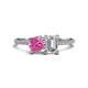 1 - Elyse 6.00 mm Cushion Shape Lab Created Pink Sapphire and 7x5 mm Emerald Shape Forever Brilliant Moissanite 2 Stone Duo Ring 