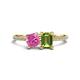 1 - Elyse 6.00 mm Cushion Shape Lab Created Pink Sapphire and 7x5 mm Emerald Shape Peridot 2 Stone Duo Ring 