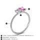 4 - Elyse 6.00 mm Cushion Shape Forever Brilliant Moissanite and 7x5 mm Emerald Shape Lab Created Pink Sapphire 2 Stone Duo Ring 
