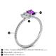 4 - Elyse 6.00 mm Cushion Shape Forever Brilliant Moissanite and 7x5 mm Emerald Shape Amethyst 2 Stone Duo Ring 