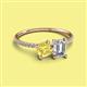 2 - Elyse 6.00 mm Cushion Shape Lab Created Yellow Sapphire and 7x5 mm Emerald Shape Forever Brilliant Moissanite 2 Stone Duo Ring 