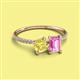 2 - Elyse 6.00 mm Cushion Shape Lab Created Yellow Sapphire and 7x5 mm Emerald Shape Lab Created Pink Sapphire 2 Stone Duo Ring 