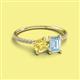 2 - Elyse 6.00 mm Cushion Shape Lab Created Yellow Sapphire and 7x5 mm Emerald Shape Aquamarine 2 Stone Duo Ring 