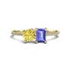 1 - Elyse 6.00 mm Cushion Shape Lab Created Yellow Sapphire and 7x5 mm Emerald Shape Tanzanite 2 Stone Duo Ring 