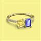 2 - Elyse 6.00 mm Cushion Shape Lab Created Yellow Sapphire and 7x5 mm Emerald Shape Tanzanite 2 Stone Duo Ring 