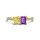 1 - Elyse 6.00 mm Cushion Shape Lab Created Yellow Sapphire and 7x5 mm Emerald Shape Amethyst 2 Stone Duo Ring 