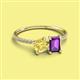 2 - Elyse 6.00 mm Cushion Shape Lab Created Yellow Sapphire and 7x5 mm Emerald Shape Amethyst 2 Stone Duo Ring 