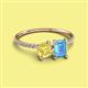 2 - Elyse 6.00 mm Cushion Shape Lab Created Yellow Sapphire and 7x5 mm Emerald Shape Blue Topaz 2 Stone Duo Ring 