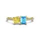 1 - Elyse 6.00 mm Cushion Shape Lab Created Yellow Sapphire and 7x5 mm Emerald Shape Blue Topaz 2 Stone Duo Ring 