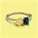 2 - Elyse 6.00 mm Cushion Shape Lab Created Yellow Sapphire and 7x5 mm Emerald Shape London Blue Topaz 2 Stone Duo Ring 