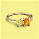 2 - Elyse 6.00 mm Cushion Shape Lab Created Yellow Sapphire and 7x5 mm Emerald Shape Citrine 2 Stone Duo Ring 