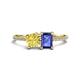 1 - Elyse 6.00 mm Cushion Shape Lab Created Yellow Sapphire and 7x5 mm Emerald Shape Iolite 2 Stone Duo Ring 