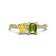 1 - Elyse 6.00 mm Cushion Shape Lab Created Yellow Sapphire and 7x5 mm Emerald Shape Peridot 2 Stone Duo Ring 