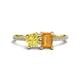 1 - Elyse 6.00 mm Cushion Shape Lab Created Yellow Sapphire and 7x5 mm Emerald Shape Citrine 2 Stone Duo Ring 