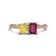 1 - Elyse 6.00 mm Cushion Shape Lab Created Yellow Sapphire and 7x5 mm Emerald Shape Rhodolite Garnet 2 Stone Duo Ring 