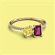 2 - Elyse 6.00 mm Cushion Shape Lab Created Yellow Sapphire and 7x5 mm Emerald Shape Rhodolite Garnet 2 Stone Duo Ring 