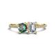 1 - Elyse 6.00 mm Cushion Shape Lab Created Alexandrite and 7x5 mm Emerald Shape Forever Brilliant Moissanite 2 Stone Duo Ring 