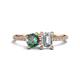 1 - Elyse 6.00 mm Cushion Shape Lab Created Alexandrite and 7x5 mm Emerald Shape Forever Brilliant Moissanite 2 Stone Duo Ring 