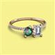 2 - Elyse 6.00 mm Cushion Shape Lab Created Alexandrite and 7x5 mm Emerald Shape Forever Brilliant Moissanite 2 Stone Duo Ring 