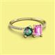 2 - Elyse 6.00 mm Cushion Shape Lab Created Alexandrite and 7x5 mm Emerald Shape Lab Created Pink Sapphire 2 Stone Duo Ring 