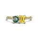 1 - Elyse 6.00 mm Cushion Shape Lab Created Alexandrite and 7x5 mm Emerald Shape Lab Created Yellow Sapphire 2 Stone Duo Ring 