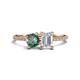 1 - Elyse 6.00 mm Cushion Shape Lab Created Alexandrite and 7x5 mm Emerald Shape White Sapphire 2 Stone Duo Ring 