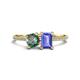 1 - Elyse 6.00 mm Cushion Shape Lab Created Alexandrite and 7x5 mm Emerald Shape Tanzanite 2 Stone Duo Ring 