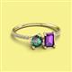 2 - Elyse 6.00 mm Cushion Shape Lab Created Alexandrite and 7x5 mm Emerald Shape Amethyst 2 Stone Duo Ring 