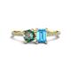 1 - Elyse 6.00 mm Cushion Shape Lab Created Alexandrite and 7x5 mm Emerald Shape Blue Topaz 2 Stone Duo Ring 